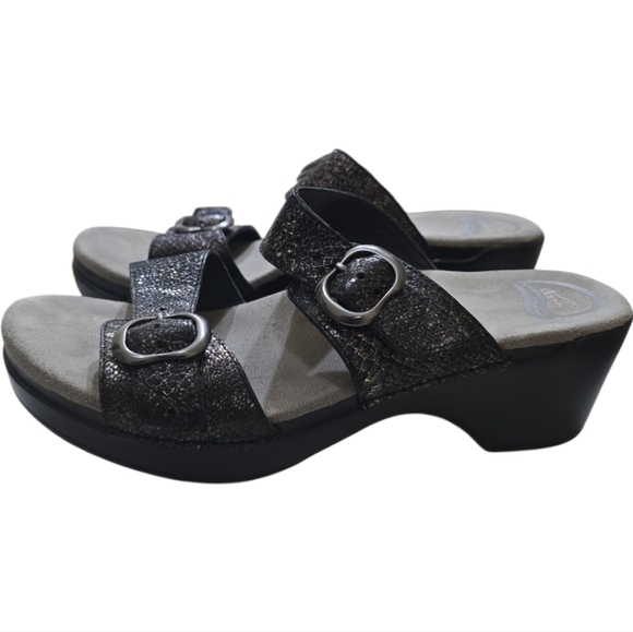Dansko Sophie Black Glitter Leather Two Strap Platform Sandals 40 10-10.5 - Picture 4 of 13